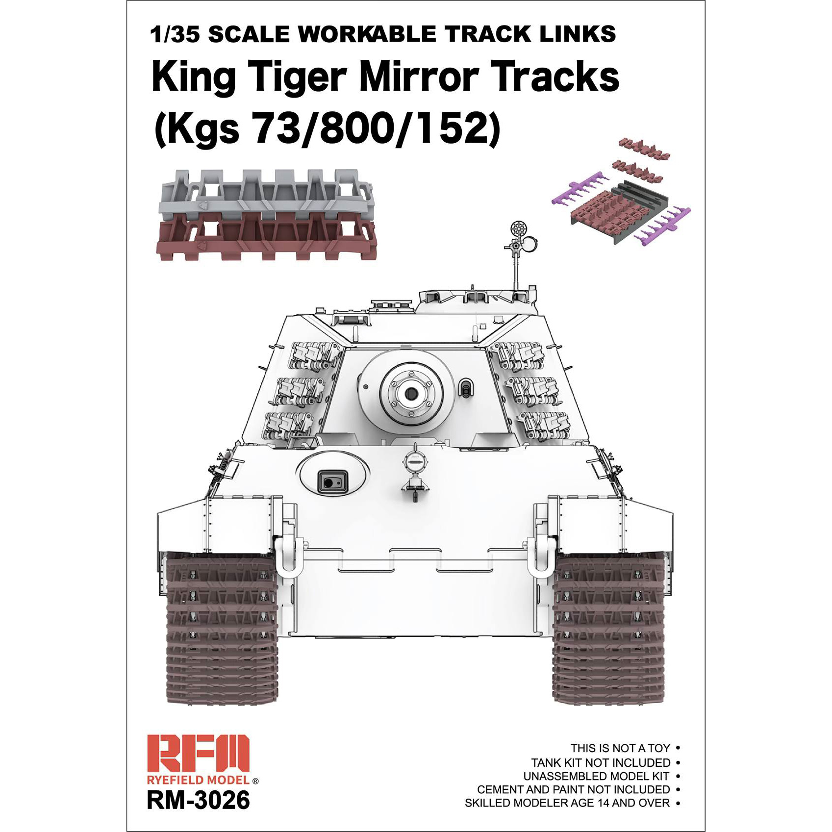 RM-3026  траки наборные  King Tiger Mirror Workable Tracks Kgs 73/800/152  (1:35)