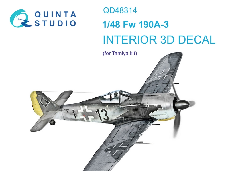 QD48314  декали  3D Декаль интерьера кабины FW-190A-3  (Tam.)  (1:48)