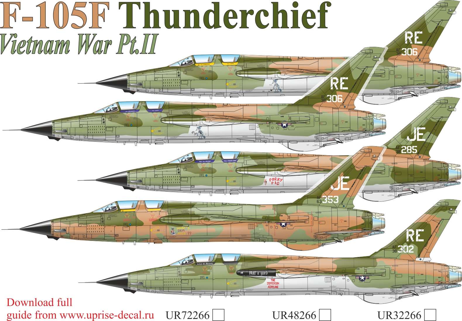 UR48266  декали  F-105F Thunderchief Vietnam War  Pt.2 with stencils  (1:48)