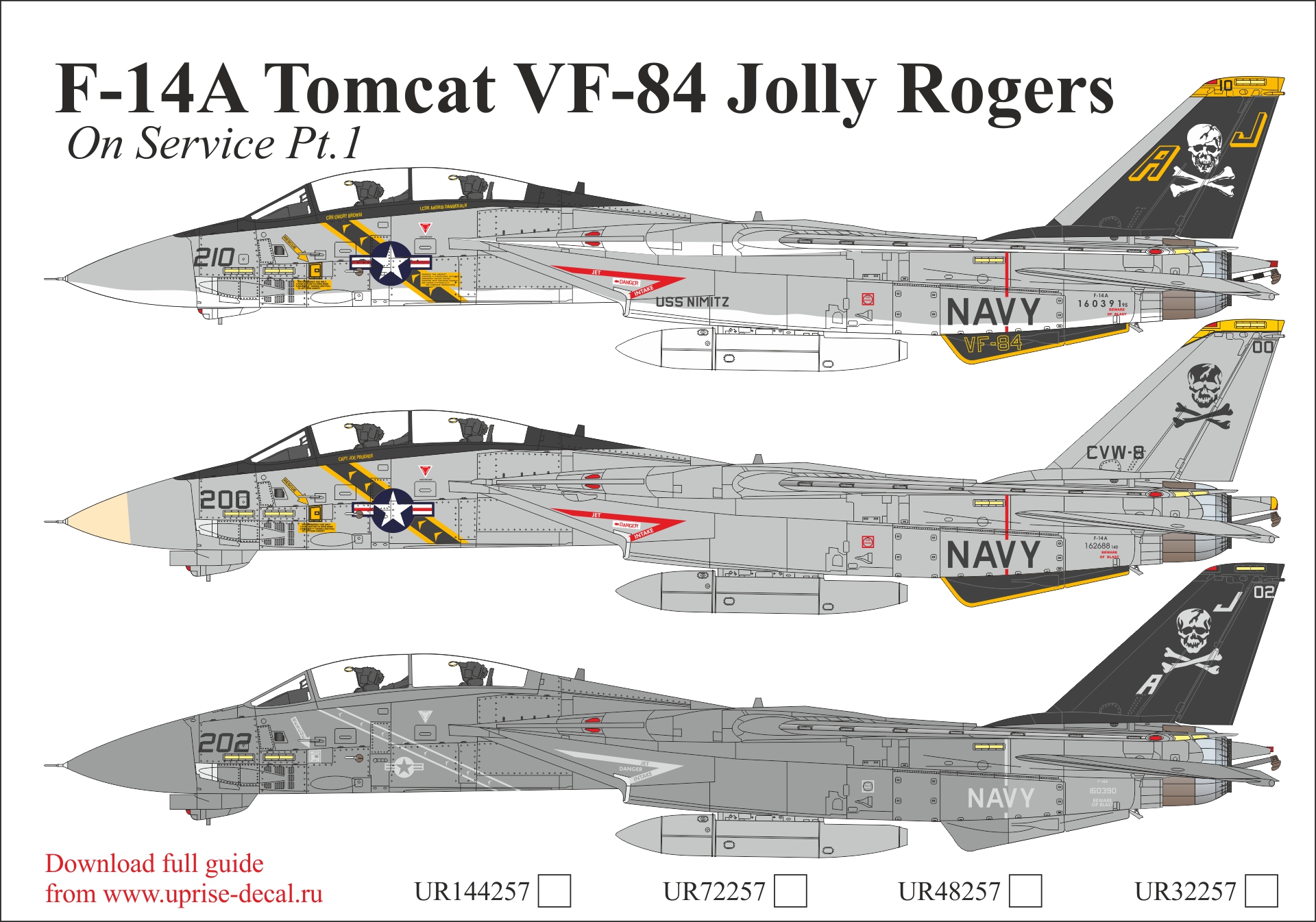 UR48257  декали  F-14A Tomcat VF-84 Jolly Rogers On Service Pt.1  (1:48)
