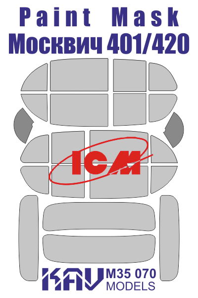 KAV M35 070  Маски окрасочные  Маска на остекление Москвич 401/420 (ICM)  (1:35)