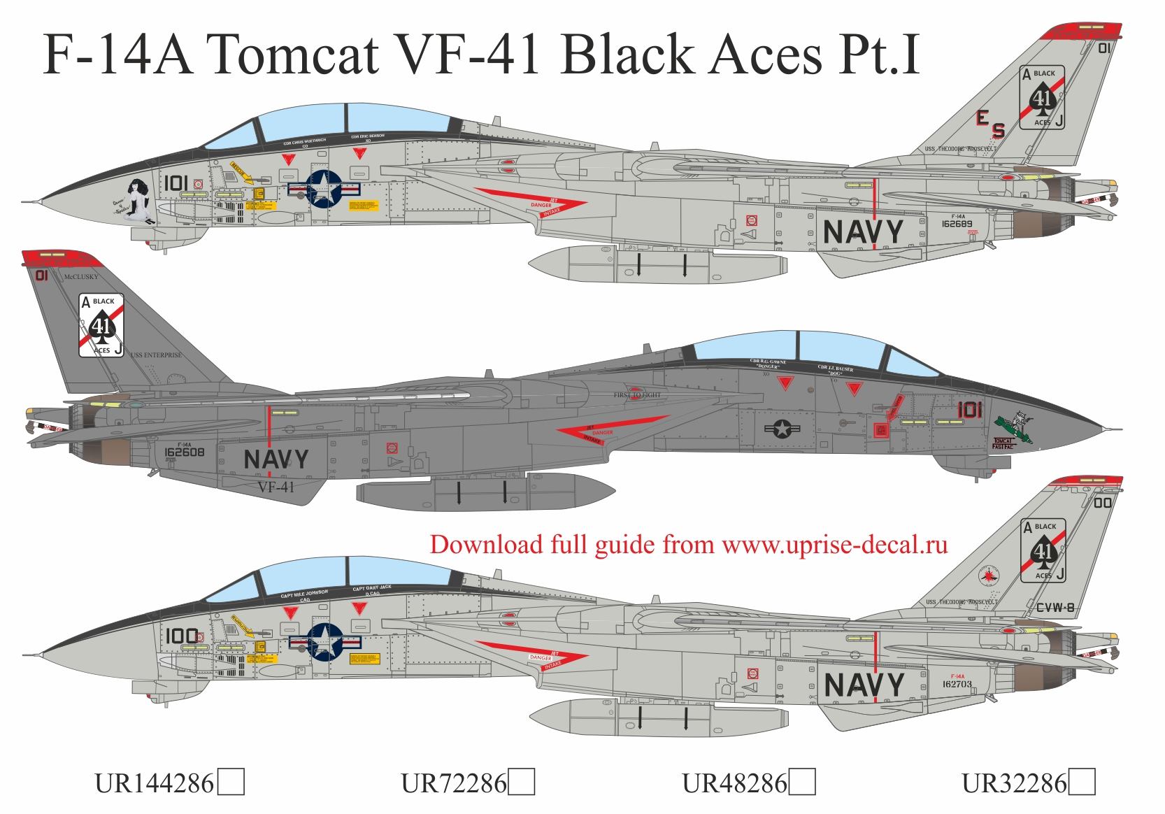 UR72286  декали  F-14 Tomcat VF-41 Black Aces Pt.1  (1:72)