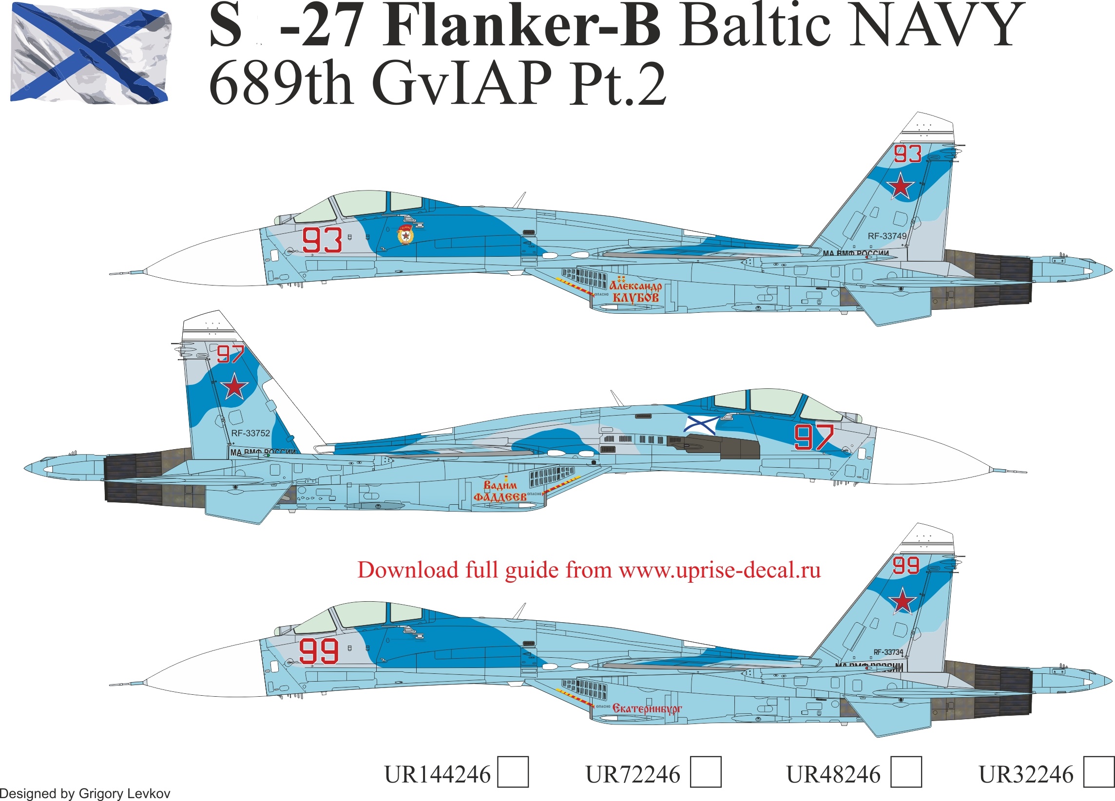 UR72246  декали  Su-27 Flanker-B Baltic NAVY 689th GvIAP Pt.2, without stencils  (1:72)