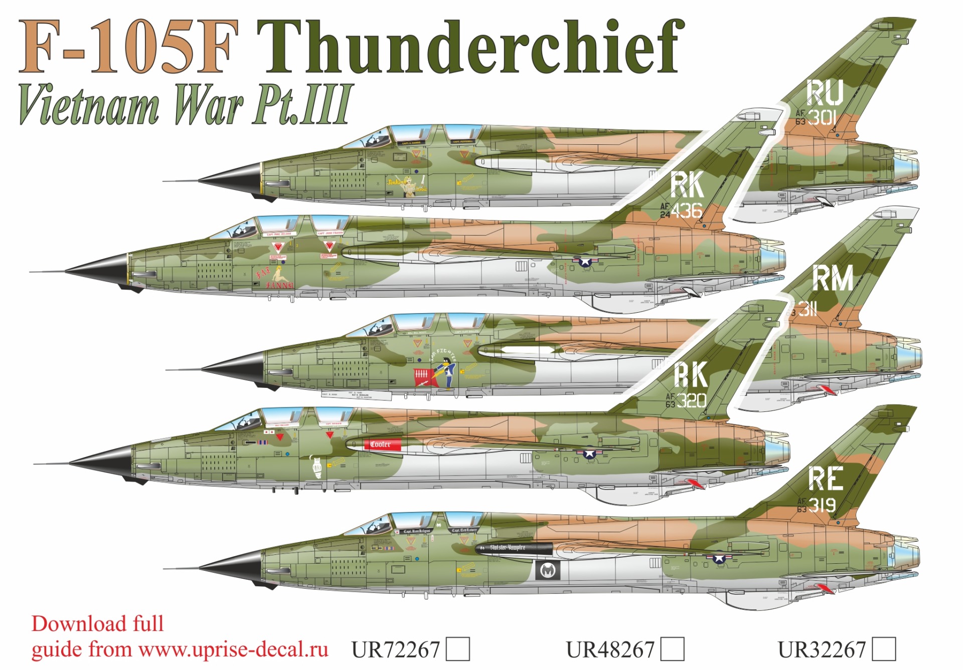 UR48267  декали  F-105F Thunderchief Vietnam War  Pt.3 with stencils  (1:48)