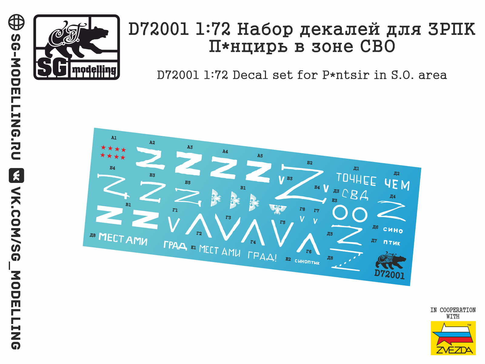 D72001  декали  Набор декалей для ЗРПК П*нцирь в зоне СВО  (1:72)