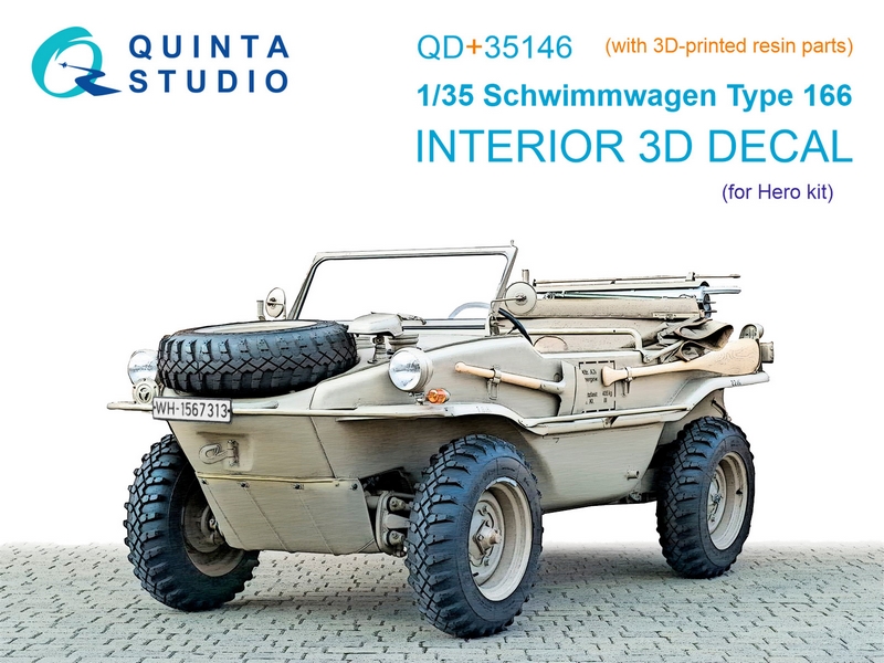 QD+35146  декали  3D Декаль интерьера кабины Schwimmwagen Type 166 (Hero) (с 3D-печатными деталями) 