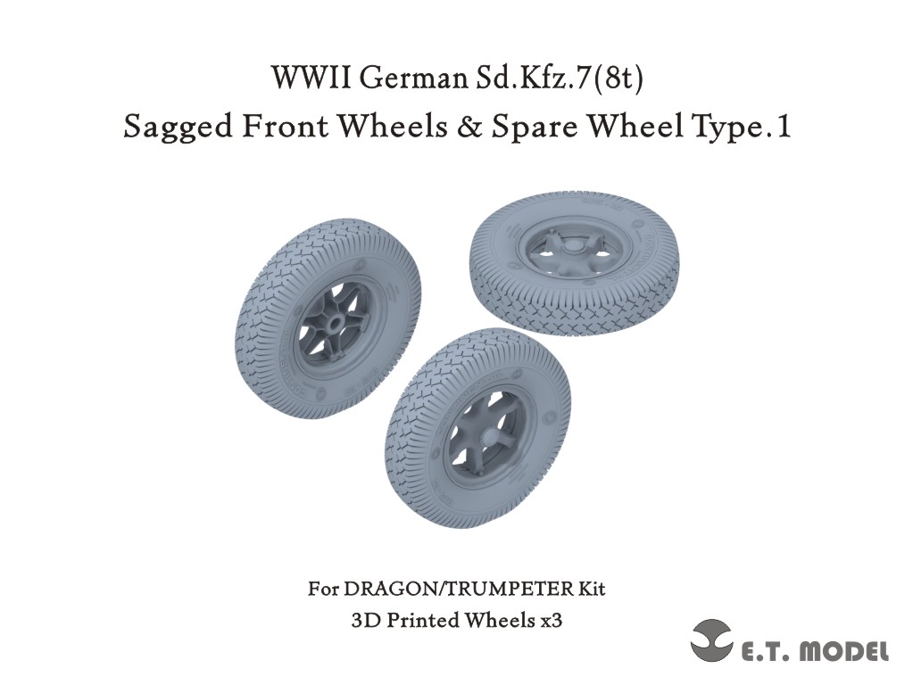 P35-132  дополнения из смолы  German Sd.Kfz.7(8t) - Sagged Front Wheels + Spare Wheel Type 1  (1:35)