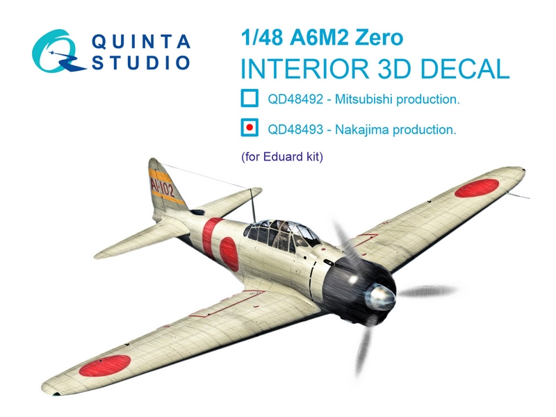 QD48493  декали  3D Декаль интерьера кабины A6M2 Zero производства Nakajima (Eduard)  (1:48)