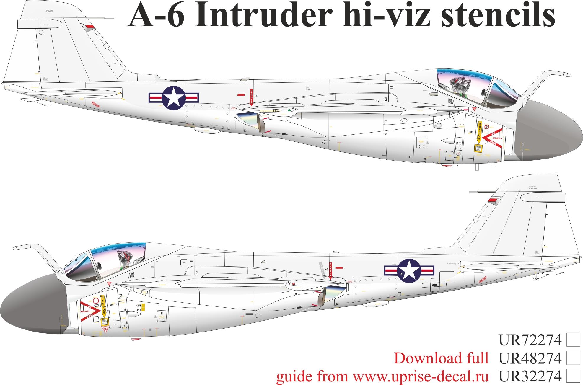 UR48274  декали  A-6 Intruder Hi-Viz stencils  (1:48)