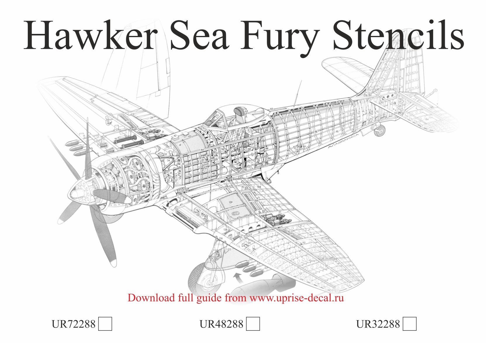 UR48288  декали  Hawker Sea Fury stencils  (1:48)