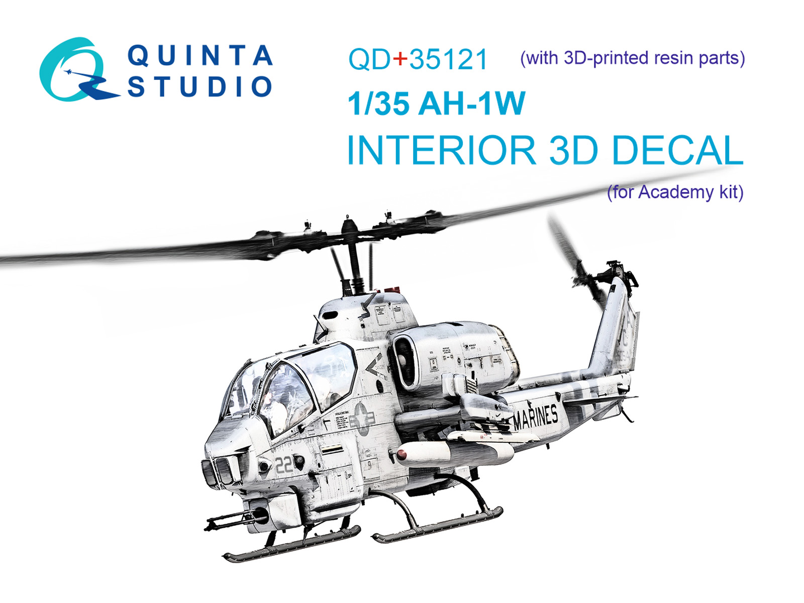 QD+35121  декали  3D Декаль интерьера кабины AH-1W (Academy) (с 3D-печатными деталями)  (1:35)