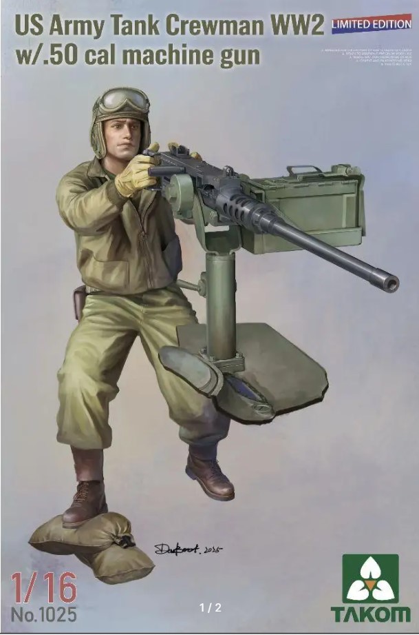 1025  фигуры  US Army Tank Crewman WW2 w/.50 cal machine gun  (1:16)