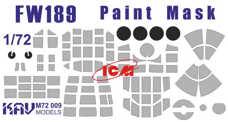 KAV M72 009  инструменты для работы с краской  Окрасочная маска на остекление FW-189 (ICM)  (1:72)