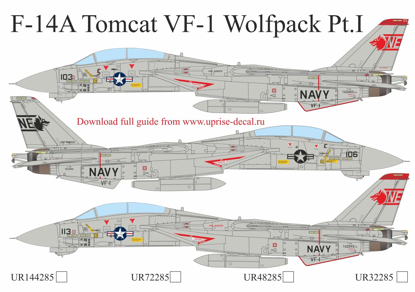 UR72285  декали  F-14 Tomcat VF-1 Wolfpack Pt.1  (1:72)