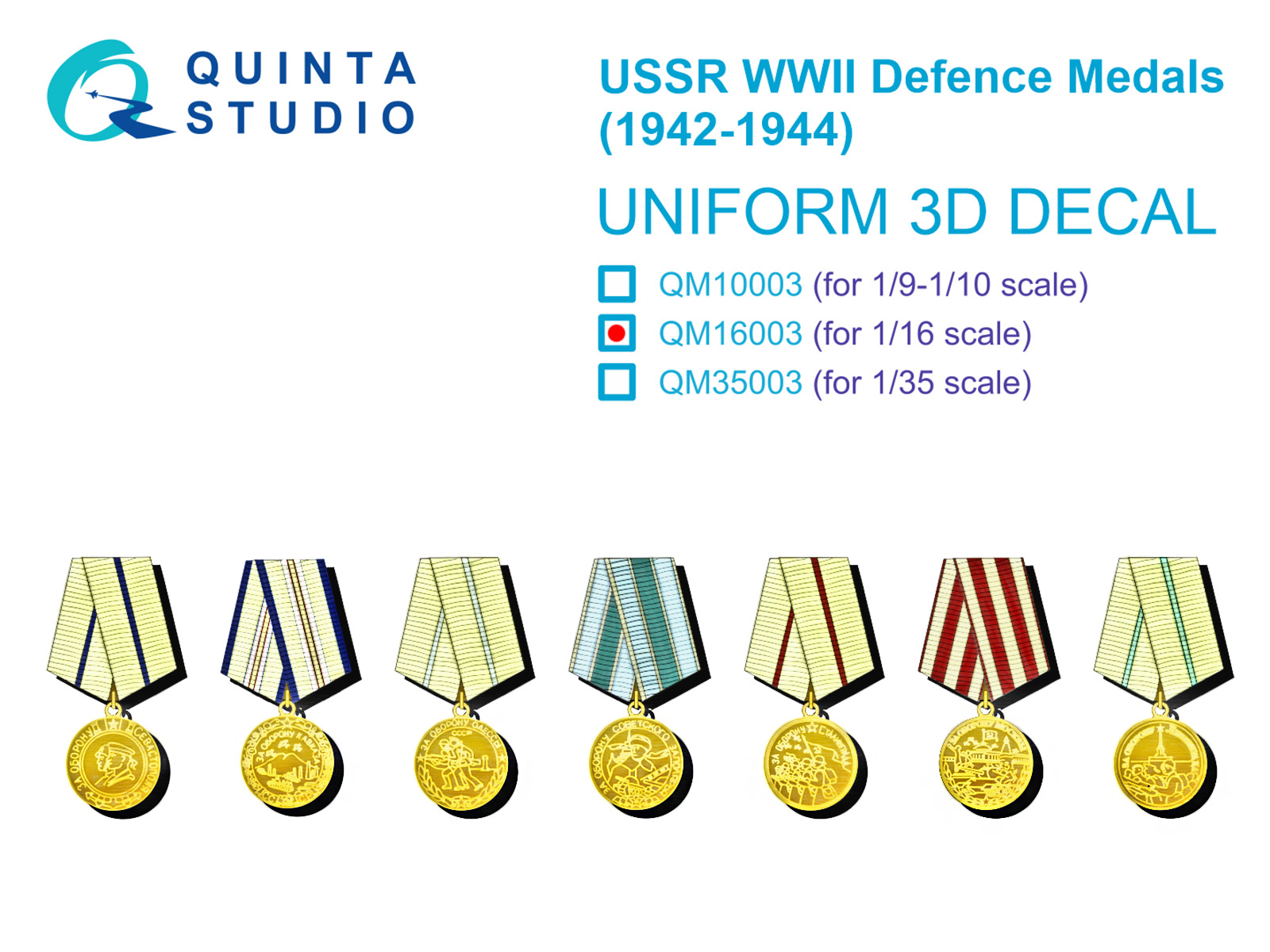 QM16003  декали  Медали CCCР "За оборону" в Великой Отечественной войне (1942-до 1945 г.)  (1:16)