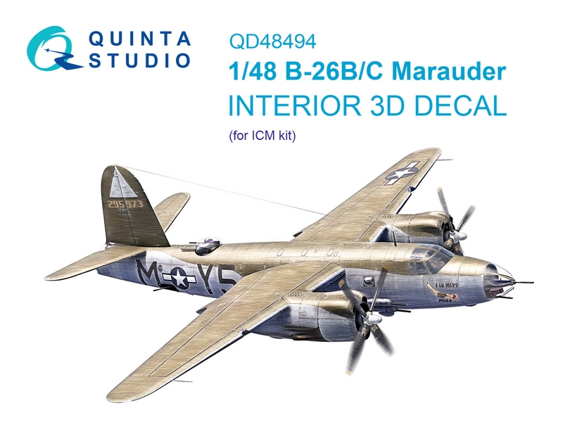 QD48494  декали  3D Декаль интерьера кабины B-26B/C Marauder (ICM)  (1:48)