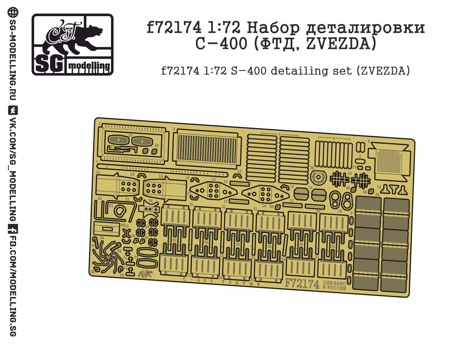 f72174  фототравление  Набор деталировки C-400 (Звезда)  (1:72)