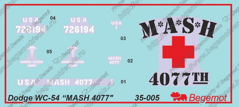 35005  декали  Додж WC-54 MASH-4077  (1:35)