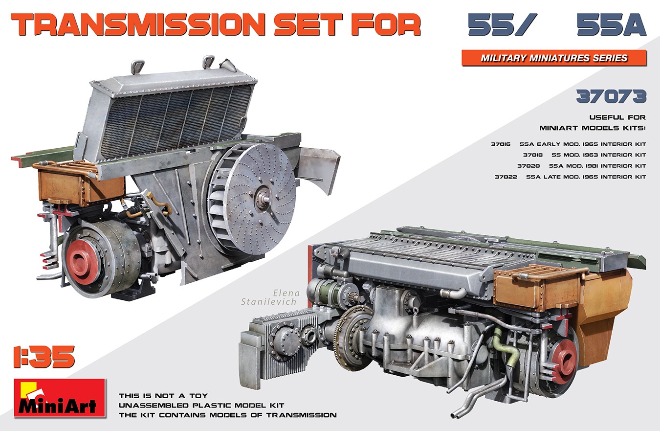 37073  дополнения из пластика  TRANSMISSION SET FOR Танк-55/55A  (1:35)