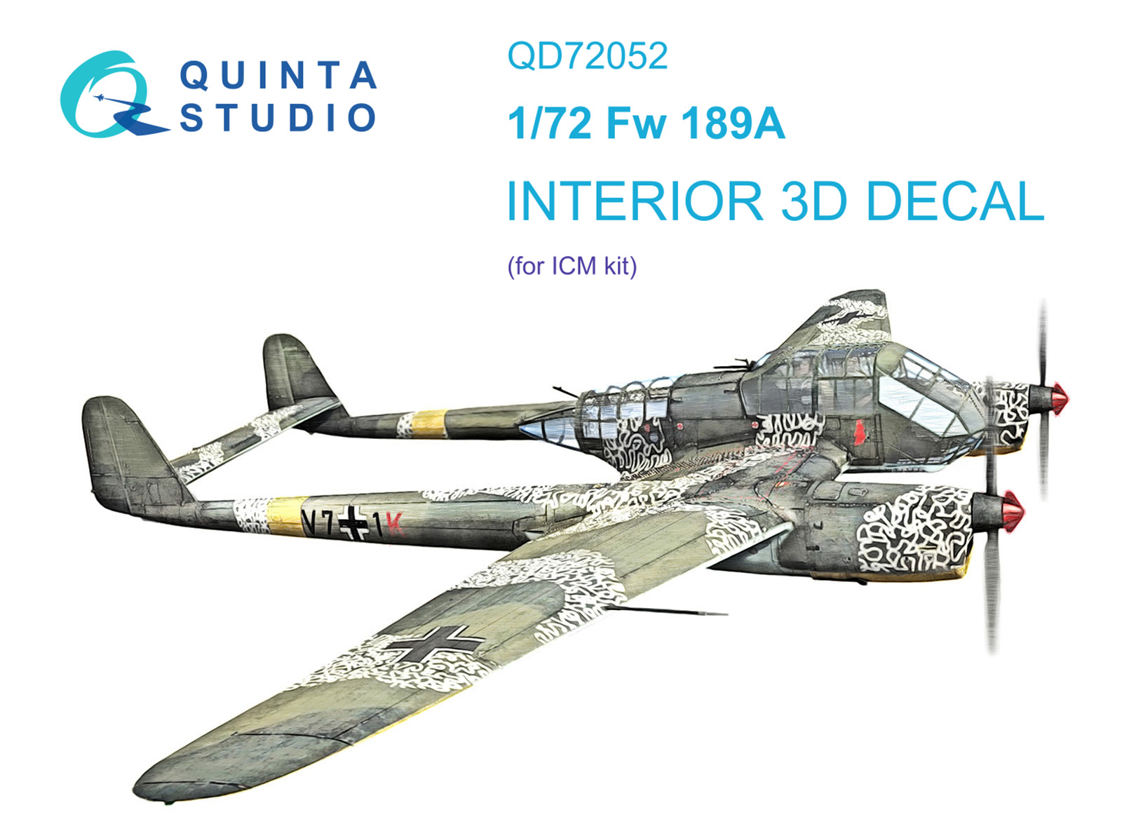 QD72052  декали  3D Декаль интерьера кабины Fw 189A (ICM)  (1:72)