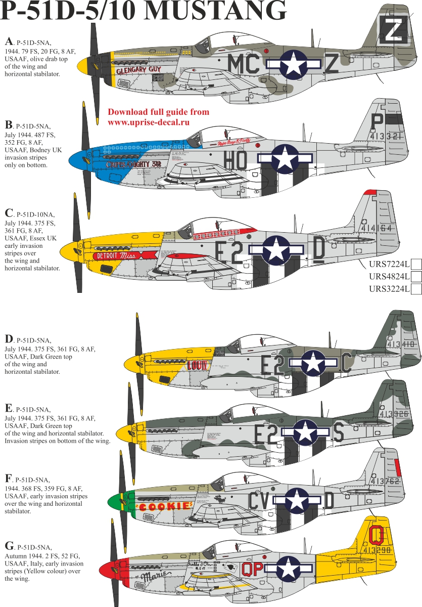 URS7224L  декали  P-51D-5/10 with stencils  (1:72)