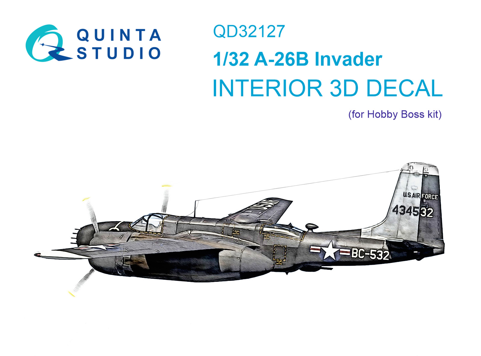 QD32127  декали 3D Декаль интерьера кабины  A-26B (Hobby Boss)  (1:32)