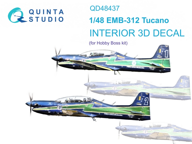 QD48437  декали  3D Декаль интерьера кабины EMB-312 Tucano (HobbyBoss)  (1:48)