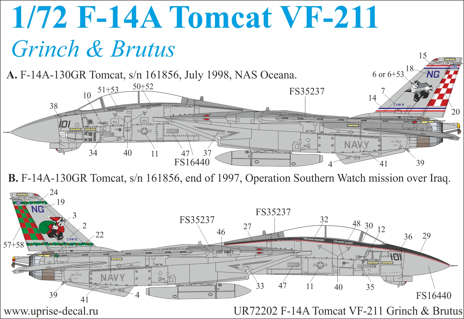 UR72202  декали  F-14A Grinch&Brutus  (1:72)
