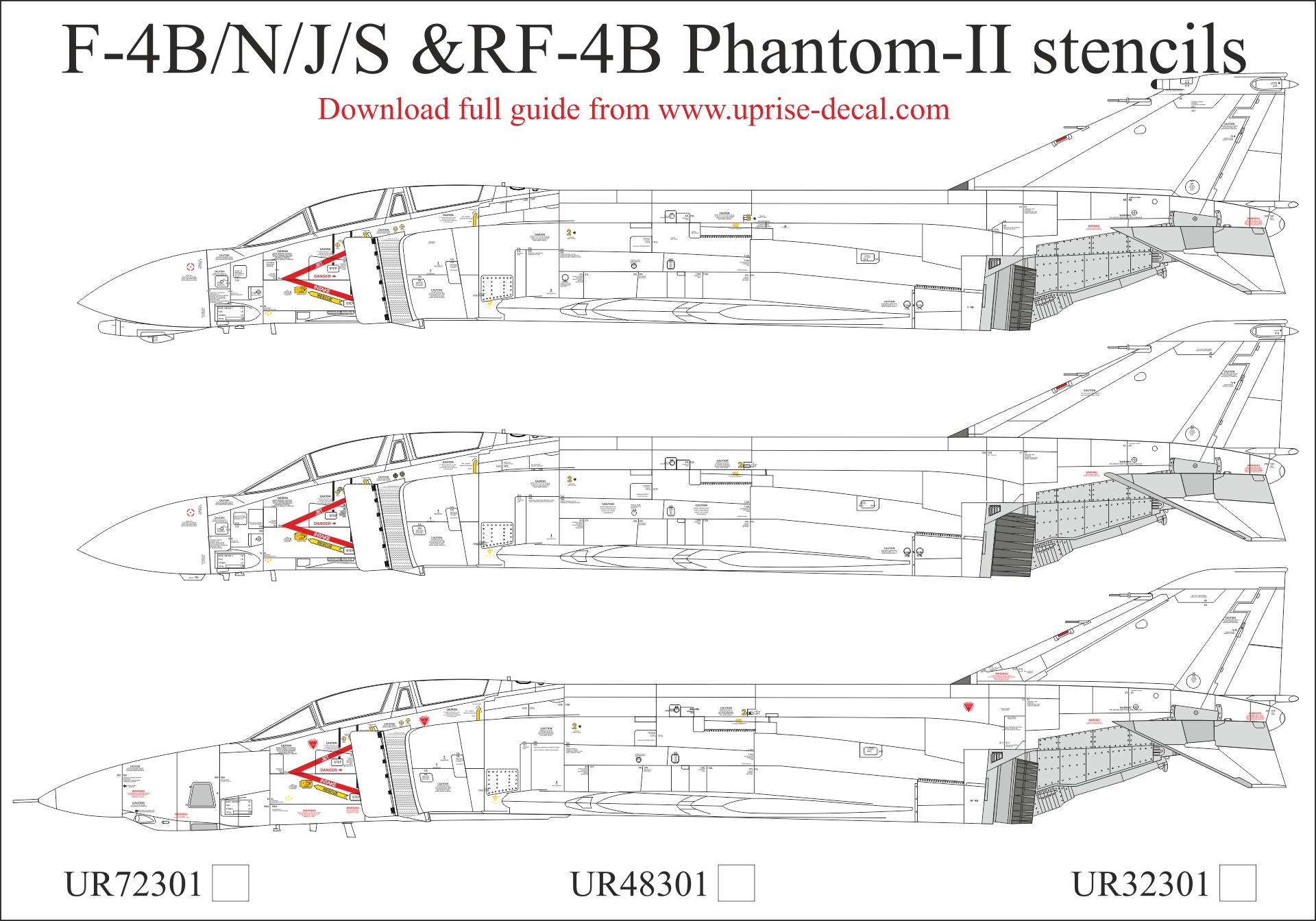 UR48301  декали  F-4B/N/J/S & RF-4B Phantom-II Stencils & Insignia  (1:48)