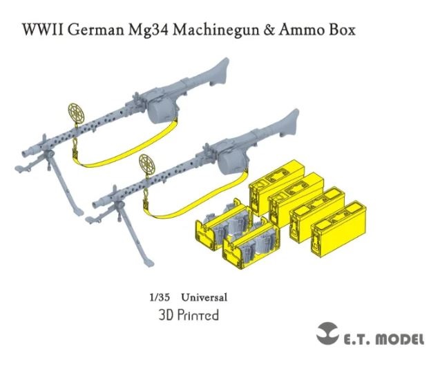 P35-213  дополнения из смолы  WWII German Mg34 Machinegun & Ammo Box  (1:35)