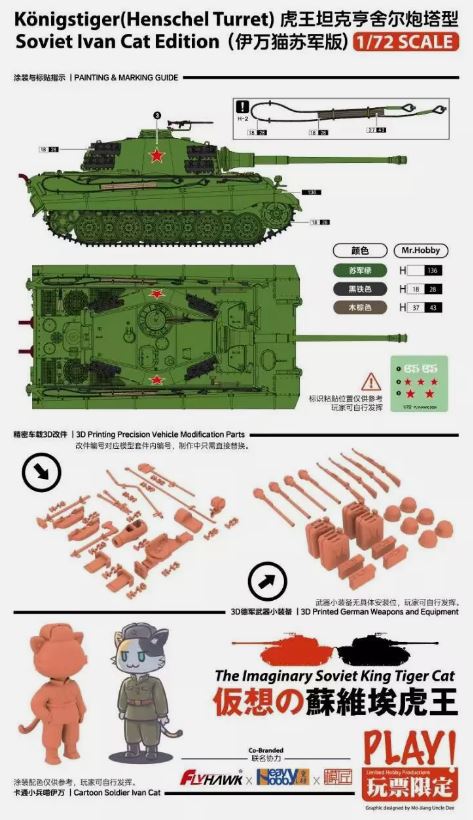 FH3019F  техника и вооружение Pz.Kpfw. VI Ausf. B “Soviet Ivan Cat Edition“ (Henschel Turret) (1:72)