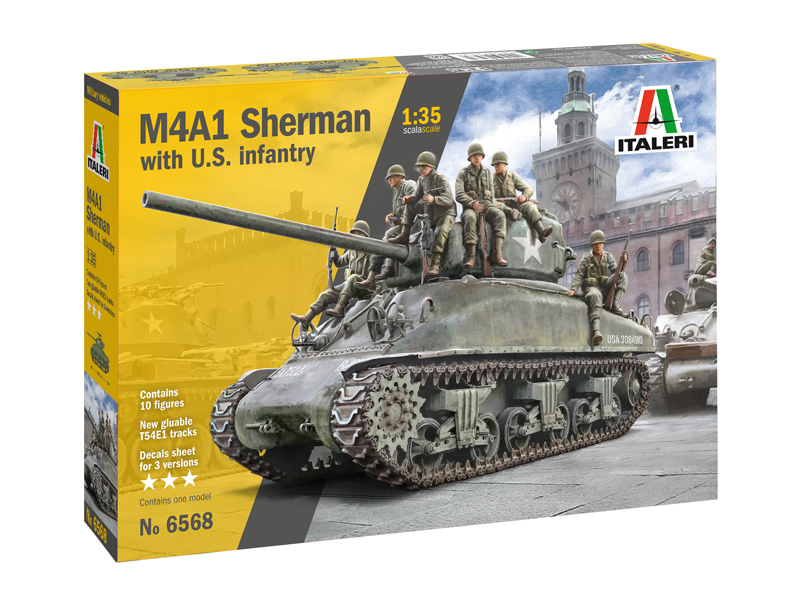 6568  техника и вооружение  M4A1 SHERMAN with U.S. infantry  (1:35)