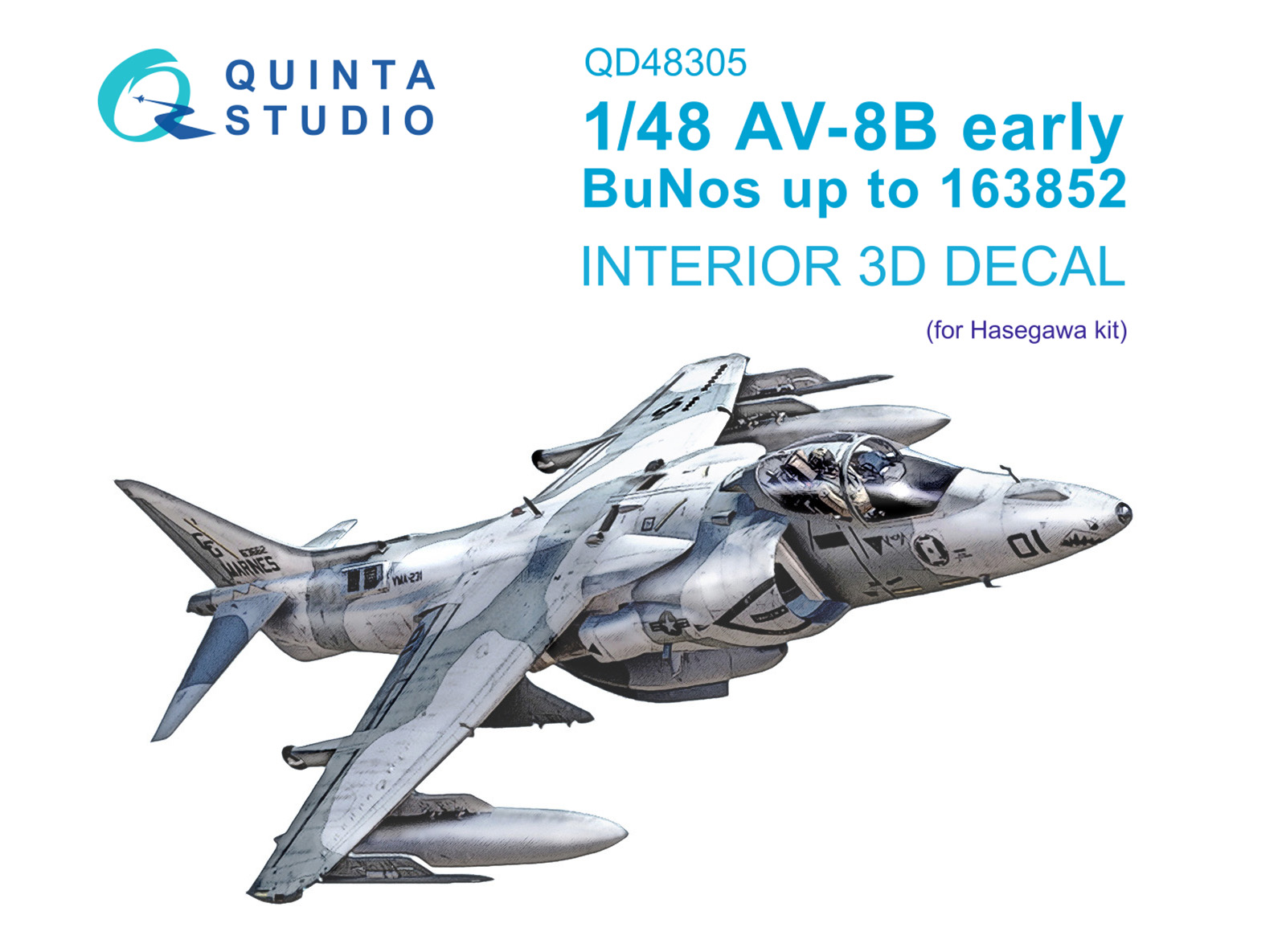 QD48305  декали   3D Декаль интерьера кабины AV-8B Early (Hasegawa)  (1:48)