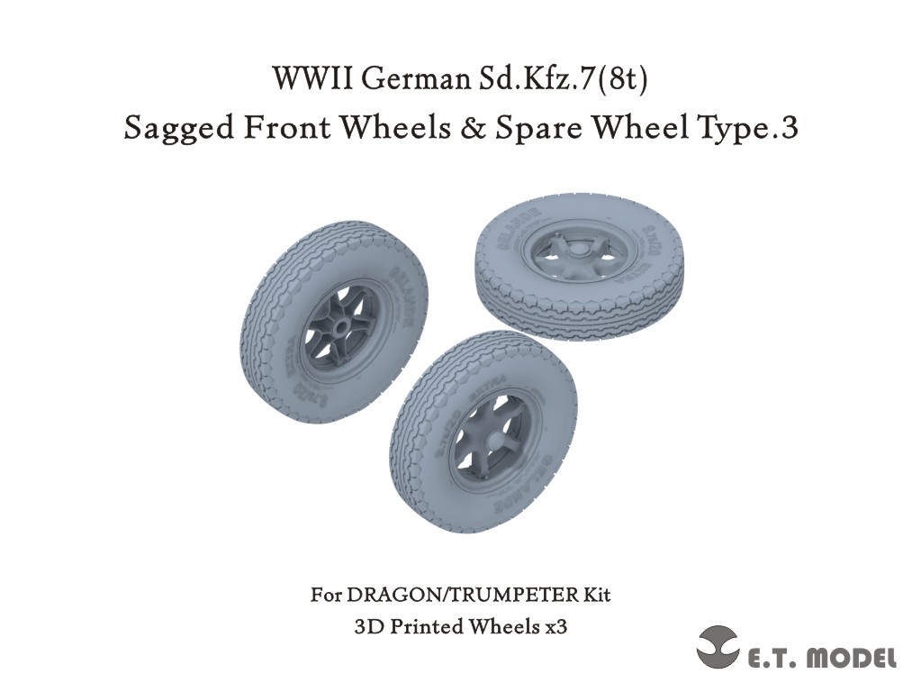 P35-134  дополнения из смолы  German Sd.Kfz.7(8t) - Sagged Front Wheels + Spare Wheel Type 3  (1:35)