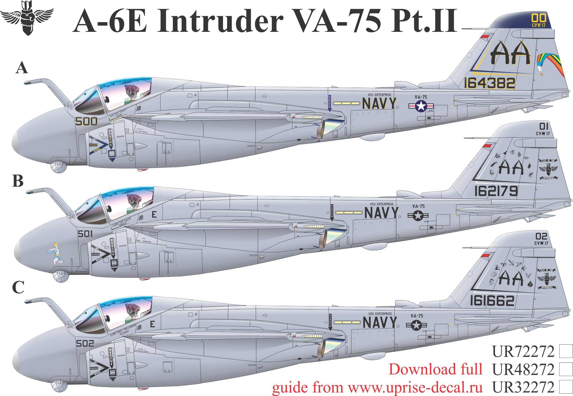 UR48272  декали  A-6E Intruder VA-75 Pt.II with stencils  (1:48)