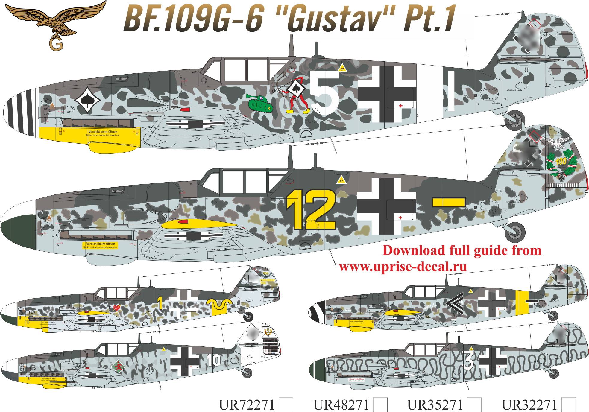 UR35271  декали  BF.109G-6 Gustav Pt.1 with stencils  (1:35)