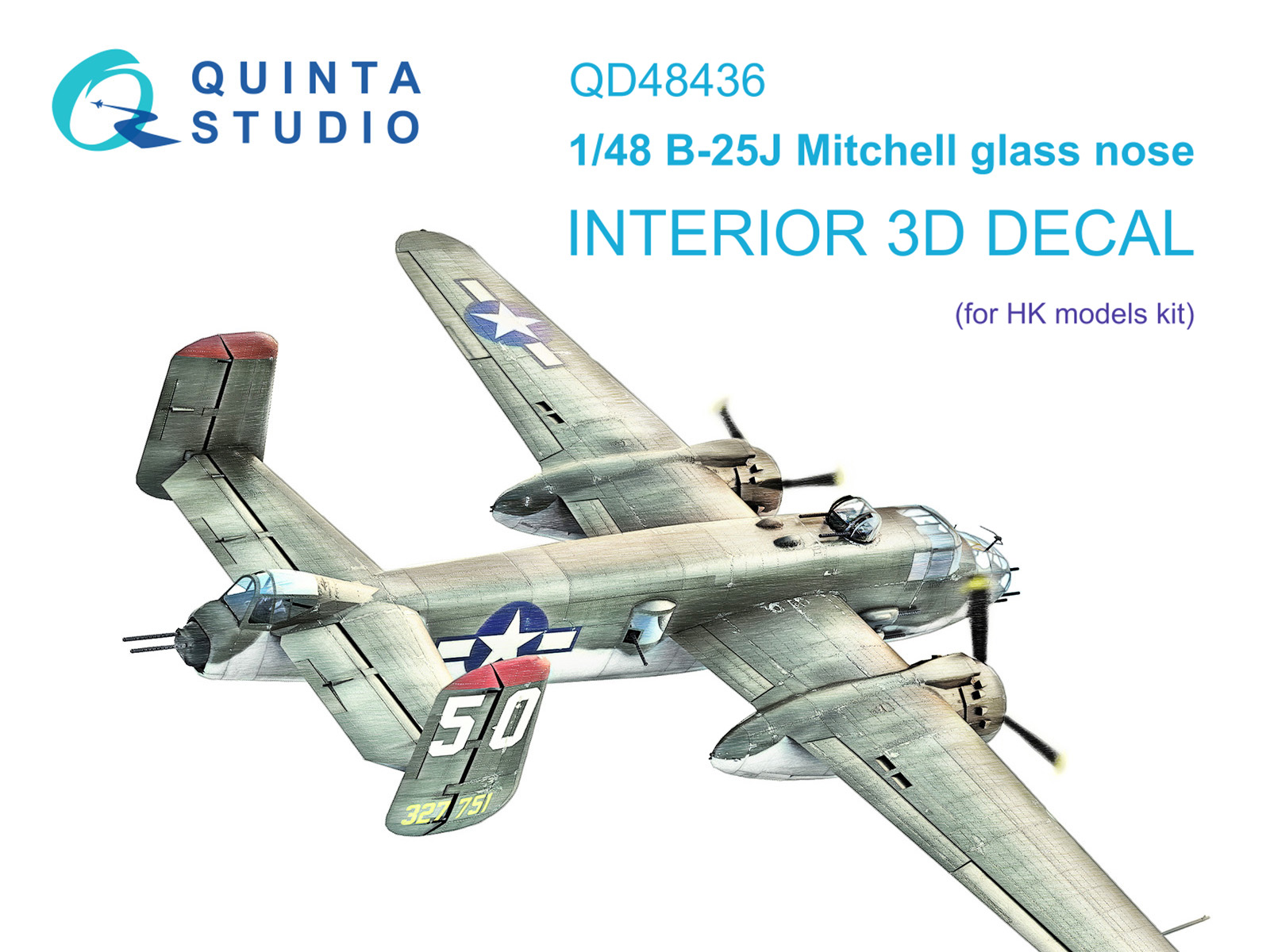 QD48436  декали  3D Декаль интерьера кабины B-25J Mitchell Glass Nose (HK models)  (1:48)