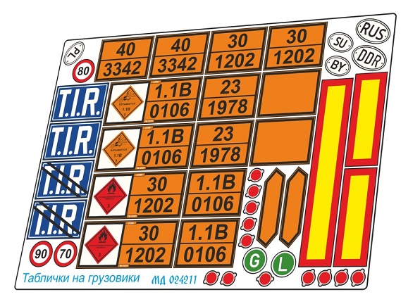 МД 024211  фототравление  Таблички грузовиков (опознавательные знаки и знаки опасных грузов)  (1:24)