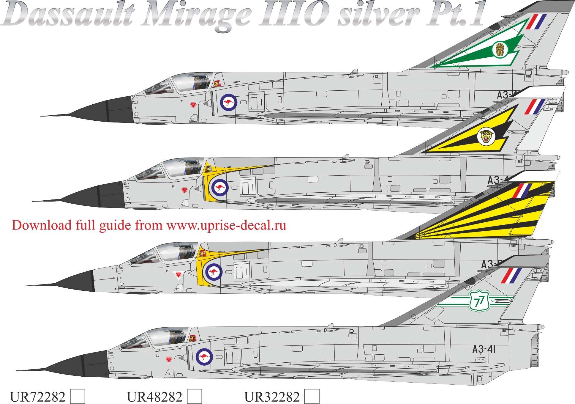 UR48282  декали  Dassault Mirage IIIEO Australia Silver Pt.1 without  (1:48)