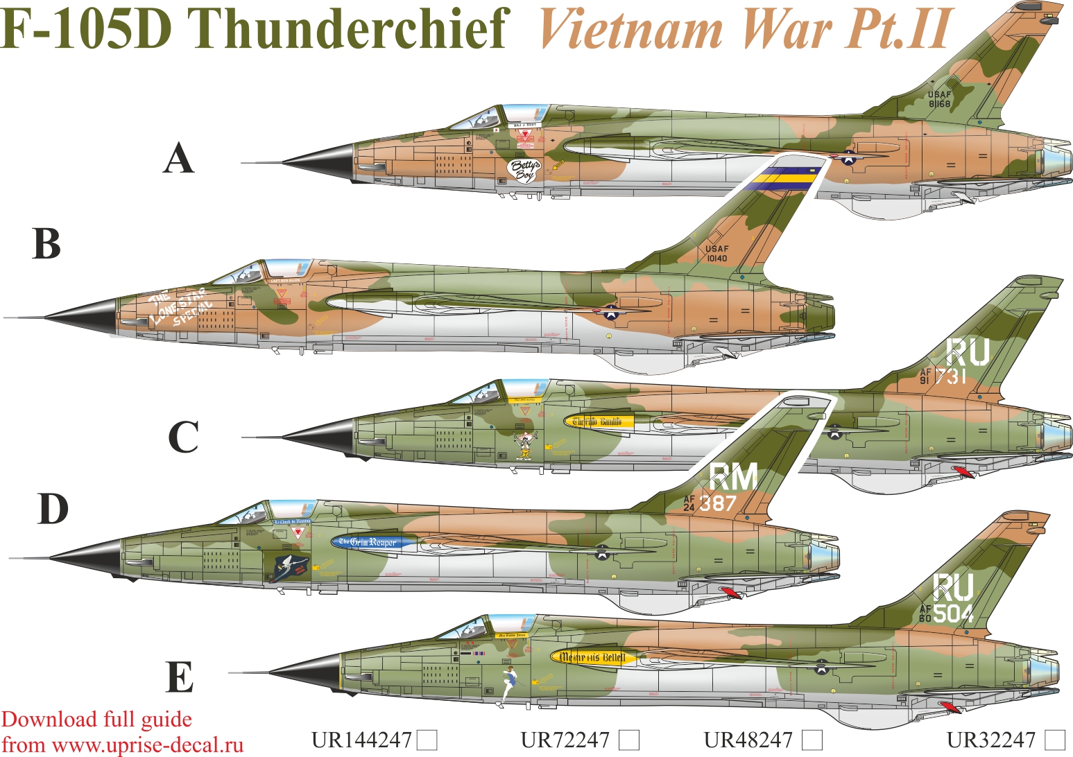 UR72247  декали  F-105D Thunderchief Vietnam War  Pt,2 with stencils  (1:72)