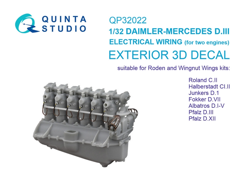 QP32022  декали  Электропроводка двигателя DAIMLER-MERCEDES D.III, для Roland C.II, Albatros  (1:32)
