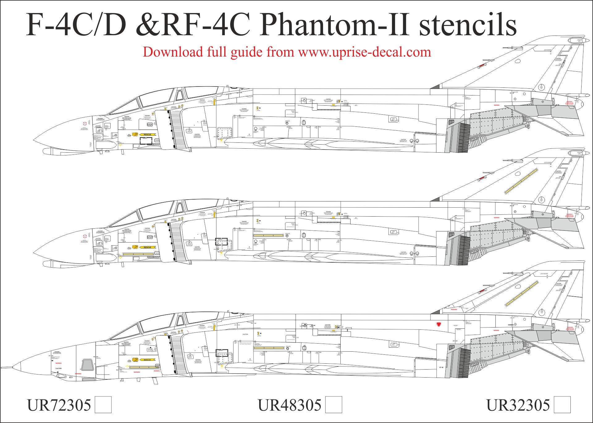 UR48305  декали  F-4C/D & RF-4C Phantom-II Stencils & Insignia  (1:48)