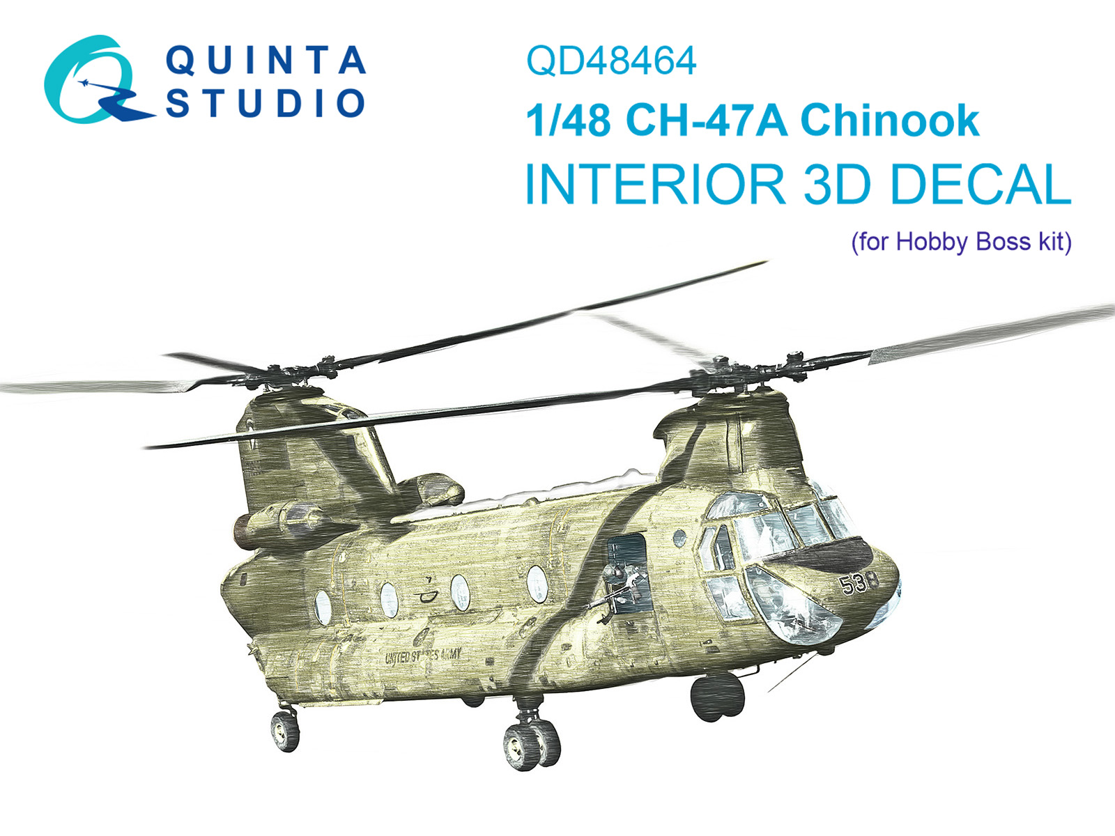 QD48464  декали  3D Декаль интерьера кабины CH-47A (HobbyBoss)  (1:48)