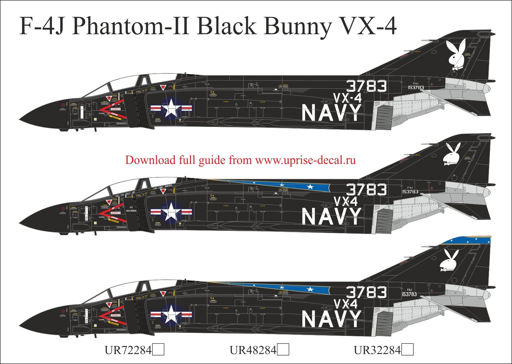 UR48284  декали  F-4J Phantom-II Black Bunny VX-4 with stencils  (1:48)