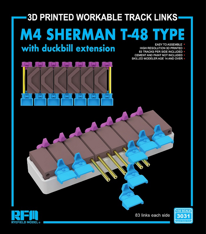 RM-3031  траки наборные  M4 SHERMAN T-48 type workable tracks w/ duckbill extension (3D) (1:35)