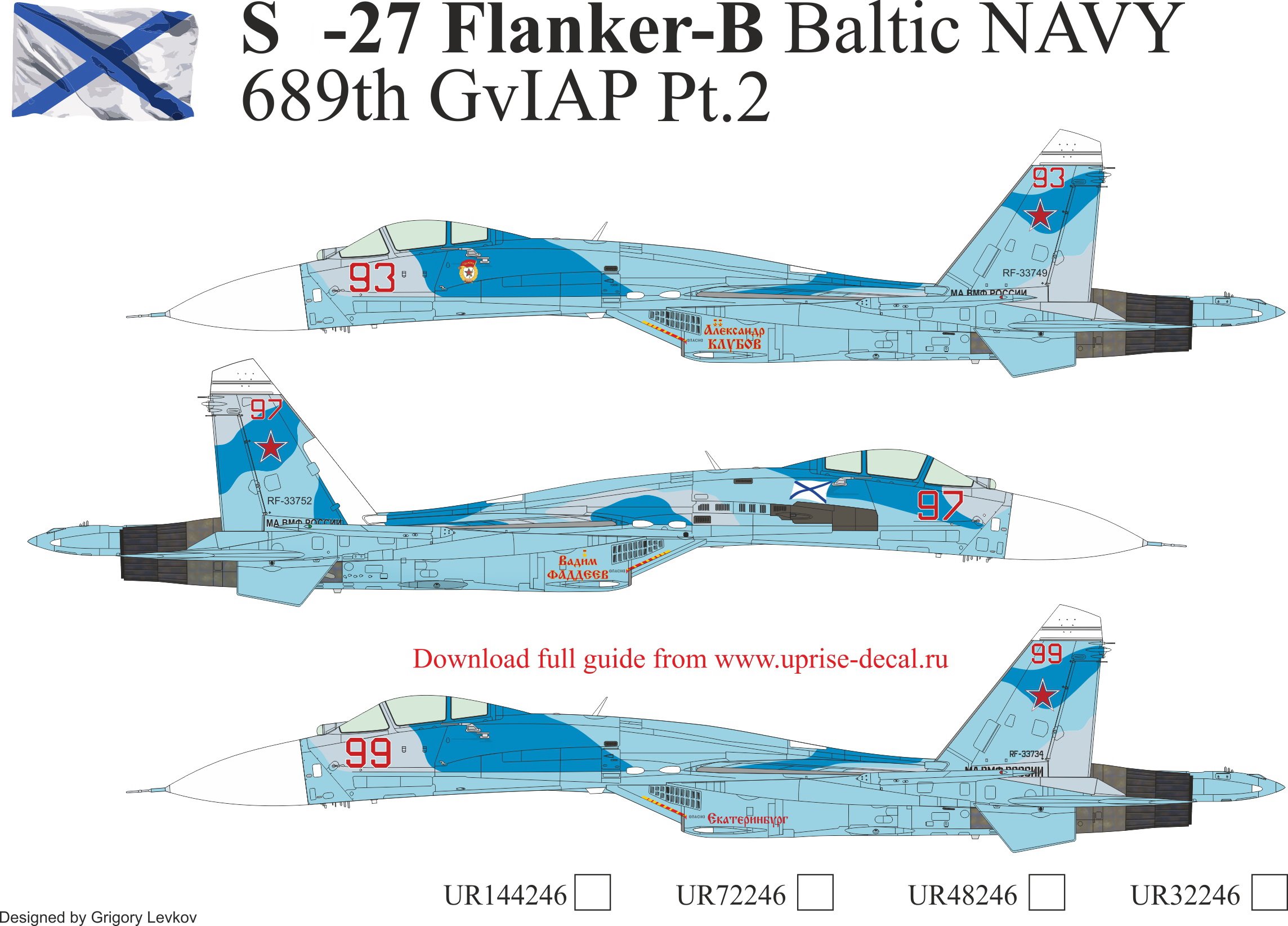 UR32246  декали  S-27 Flanker-B Baltic NAVY 689th GvIAP Pt.2, without stencils  (1:32)