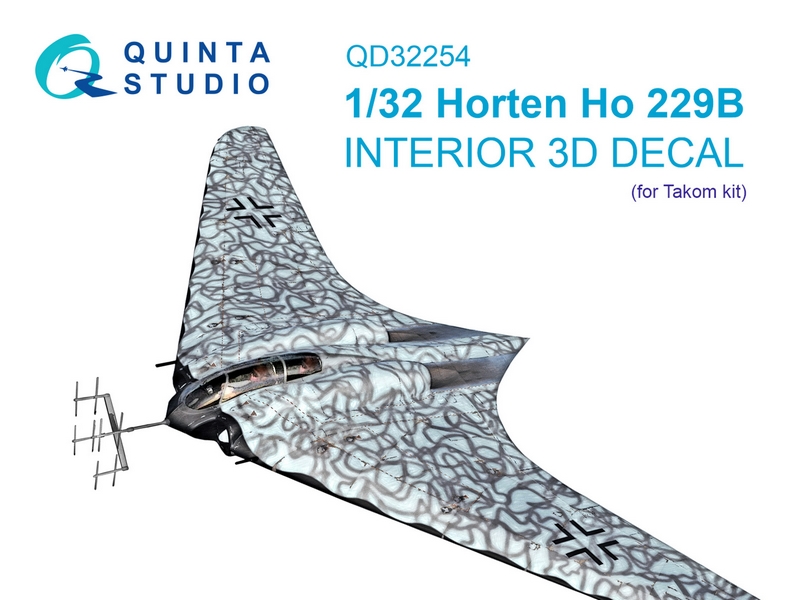 QD32254  декали  3D Декаль интерьера кабины Horten Ho 229B (Takom)  (1:32)