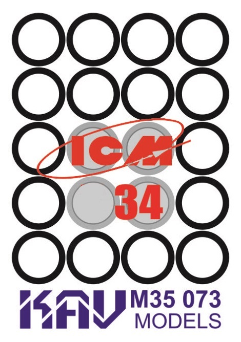 KAV M35 073  Маски окрасочные  Окрасочная маска на бандажи Танк 34 (ICM)  (1:35)