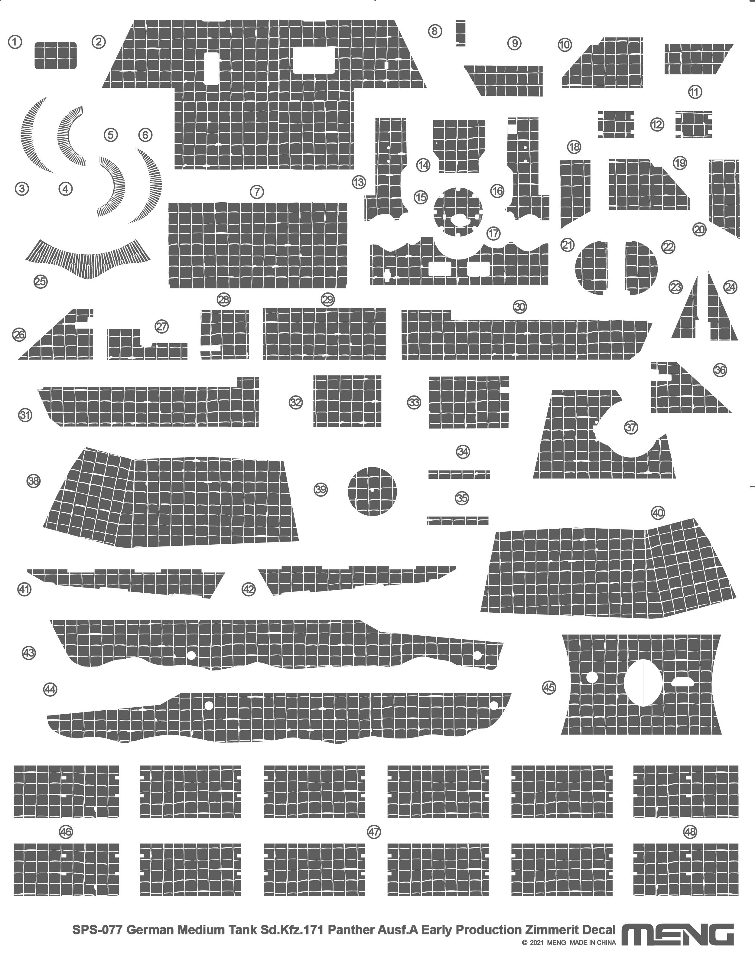 SPS-077  декали  Sd.Kfz.171 Panther Ausf.A Early Production Zimmerit Decal  (1:35)