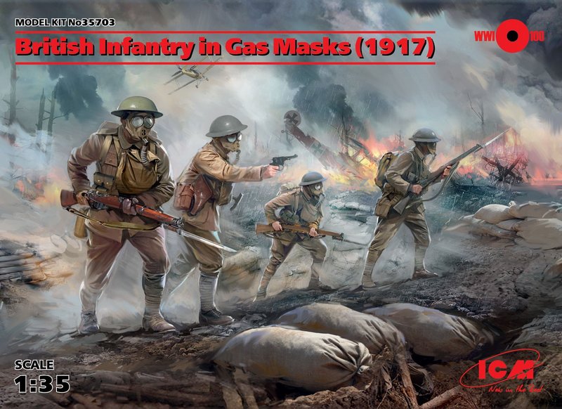 35703  фигуры  British Infantry in Gas Masks (1917)  (1:35)